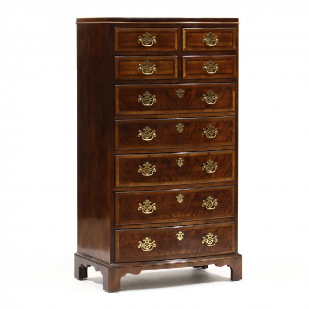 Appraisal: HENREDON ASTON COURT BOW-FRONT BANDED SEMI-TALL CHEST OF DRAWERS Late