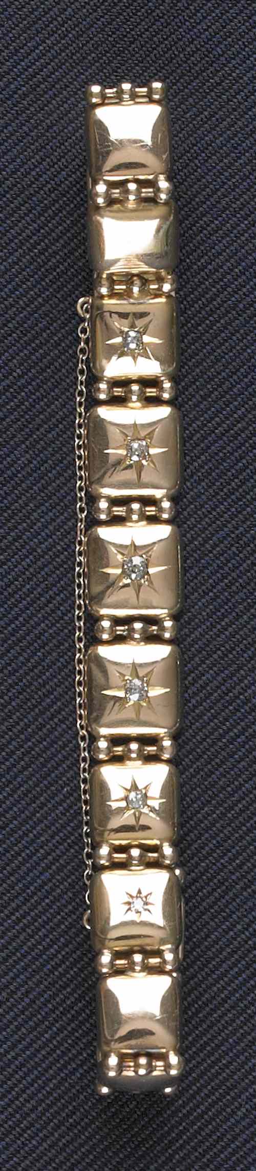 Appraisal: K yellow gold square linked bracelet with six old mine