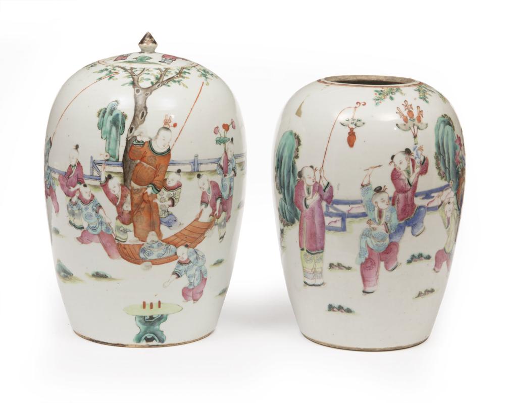 Appraisal: Near Pair of Chinese Porcelain Ovoid Jars late th early