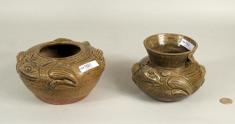 Appraisal: Two Chinese Yaozhou Ware Animal Form Glazed Jars Two Chinese