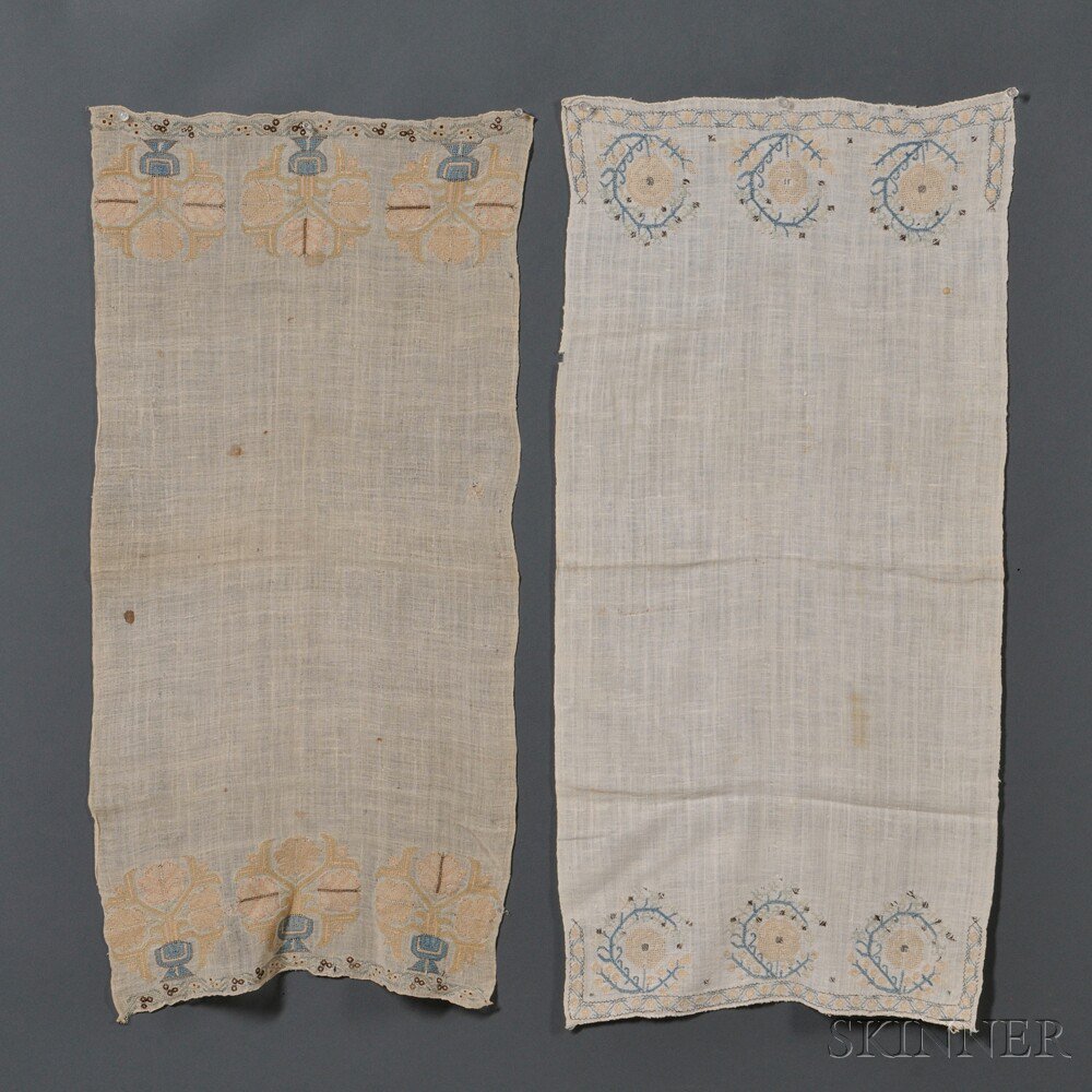 Appraisal: Two Embroidered Linen Show Towels possibly Pennsylvania th century both