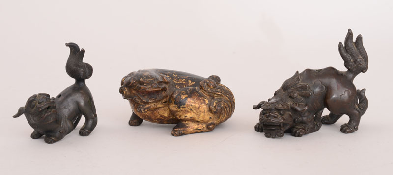 Appraisal: TWO CHINESE SMALL BRONZE FIGURES OF FU DOGS AND A