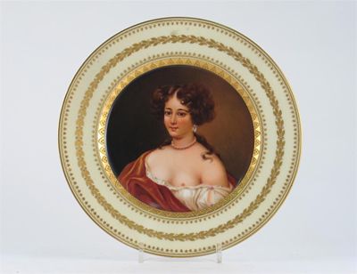 Appraisal: A German porcelain plate painted with a young lady in