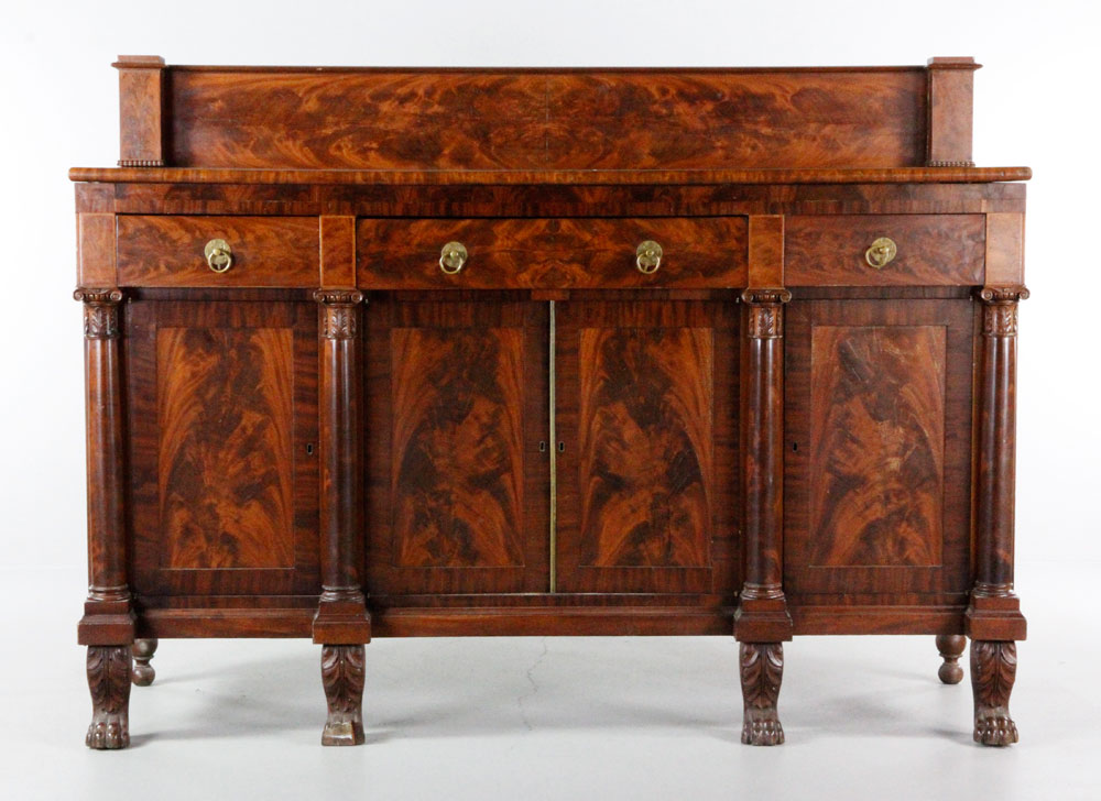 Appraisal: - th C Figured Mahogany Sideboard th century figured mahogany