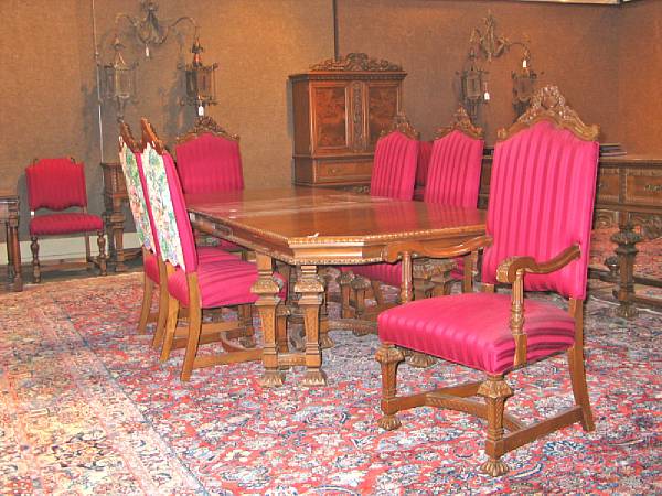 Appraisal: Rennaissance style walnut dining suite comprising a table six side