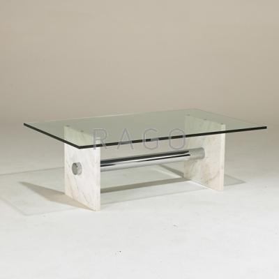 Appraisal: RONALD SCHMIDT Coffee table Germany s Marble chromed steel glass