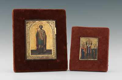 Appraisal: Two Hand Painted and Gilt Devotional Icons Each painted on