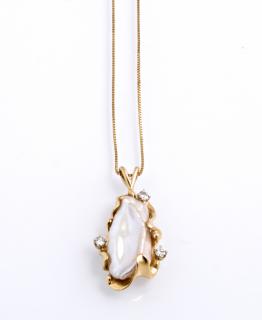 Appraisal: Unusual K Yellow Gold Freeform Pearl Pendant on a gold