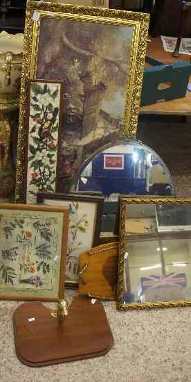 Appraisal: A collection of various Paintings Tapestries Trays and Mirrors