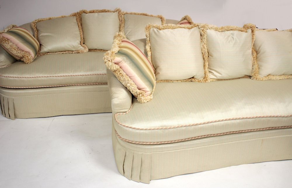 Appraisal: Pair of Upholstered Sofa's Covered in a rose green grey