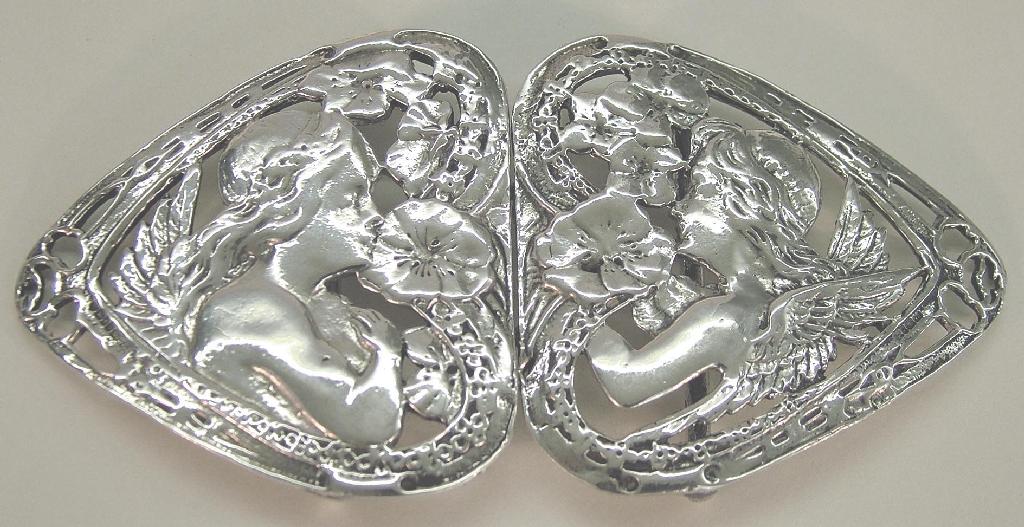 Appraisal: Art Nouveau silver buckle pierced and cast with Cupids and