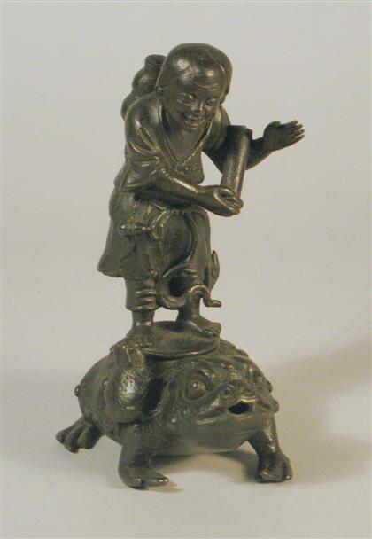 Appraisal: Good Japanese figural bronze water dropper th century Two part