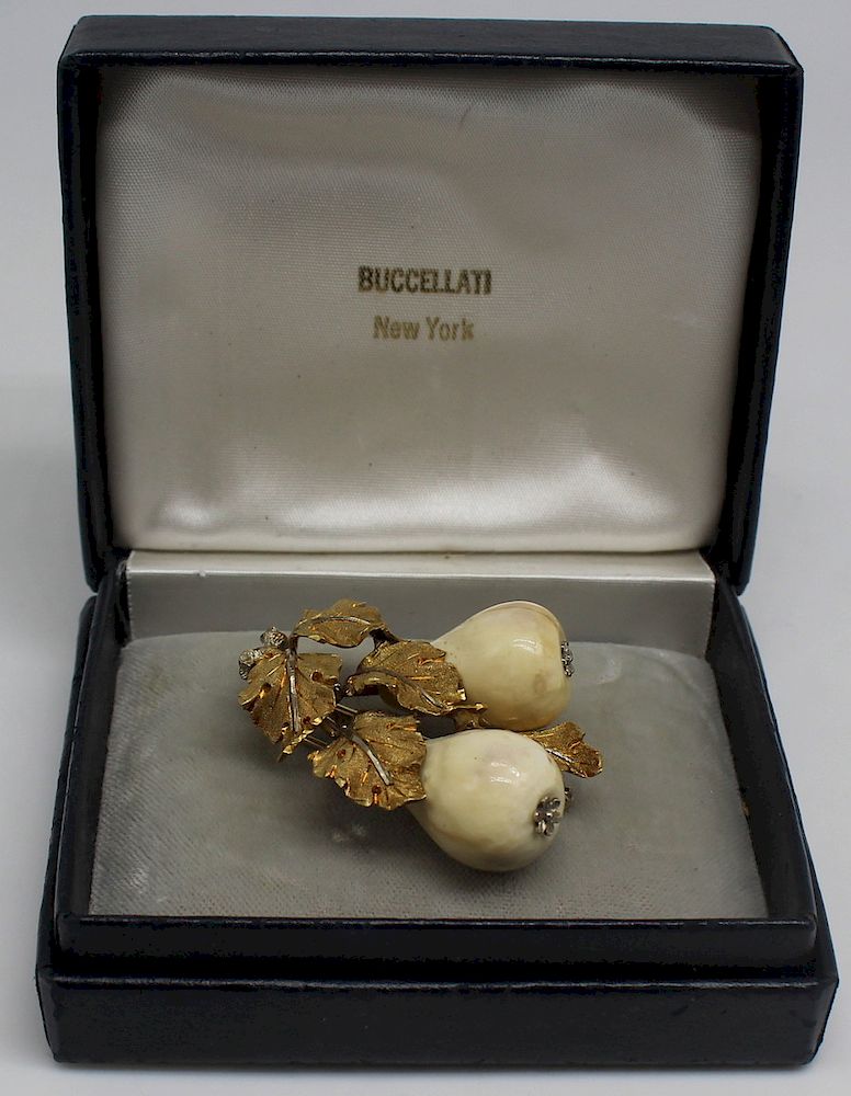 Appraisal: JEWELRY Buccellati kt Gold and Carved Pear Brooch Buccellati Italian