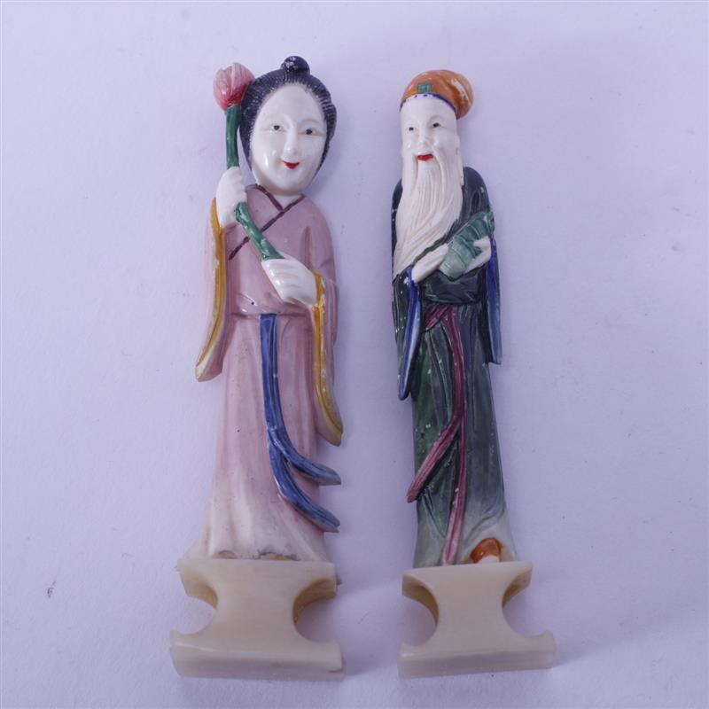 Appraisal: Two Chinese Carved Ivory and Horn painted figures One male