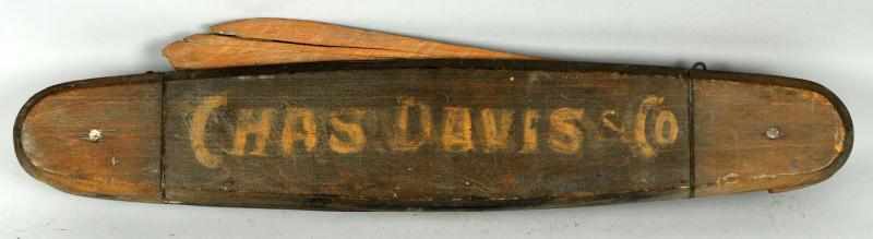 Appraisal: Circa s- s Wooden Pocket Knife Trade Sign Some wood