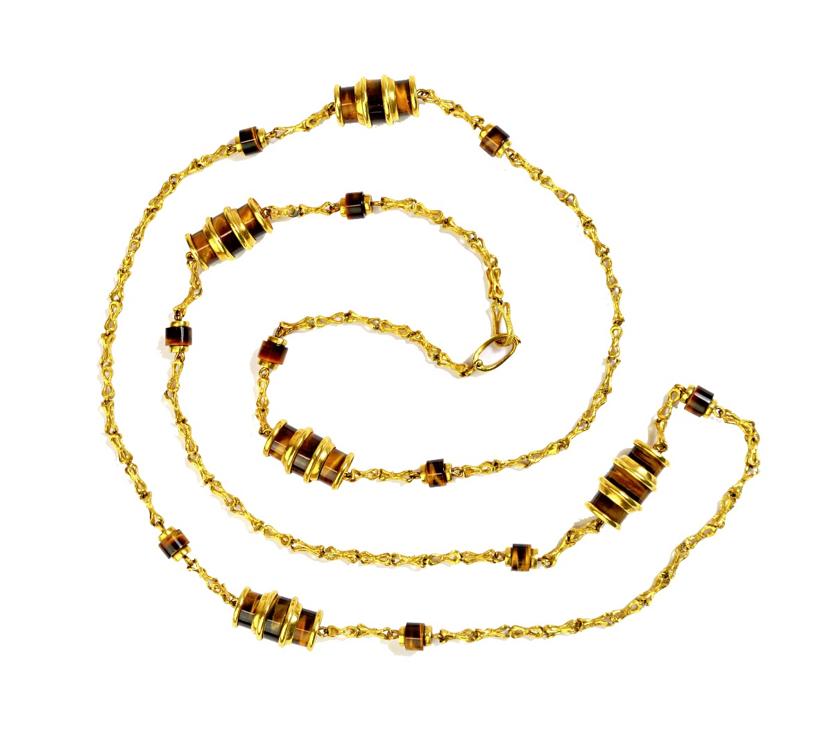 Appraisal: An Italian gold and tiger's eye necklace formed as rows