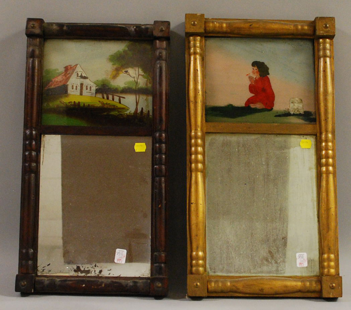 Appraisal: Two Split-baluster Mirrors with Reverse-painted Glass Tablets depicting a cottage