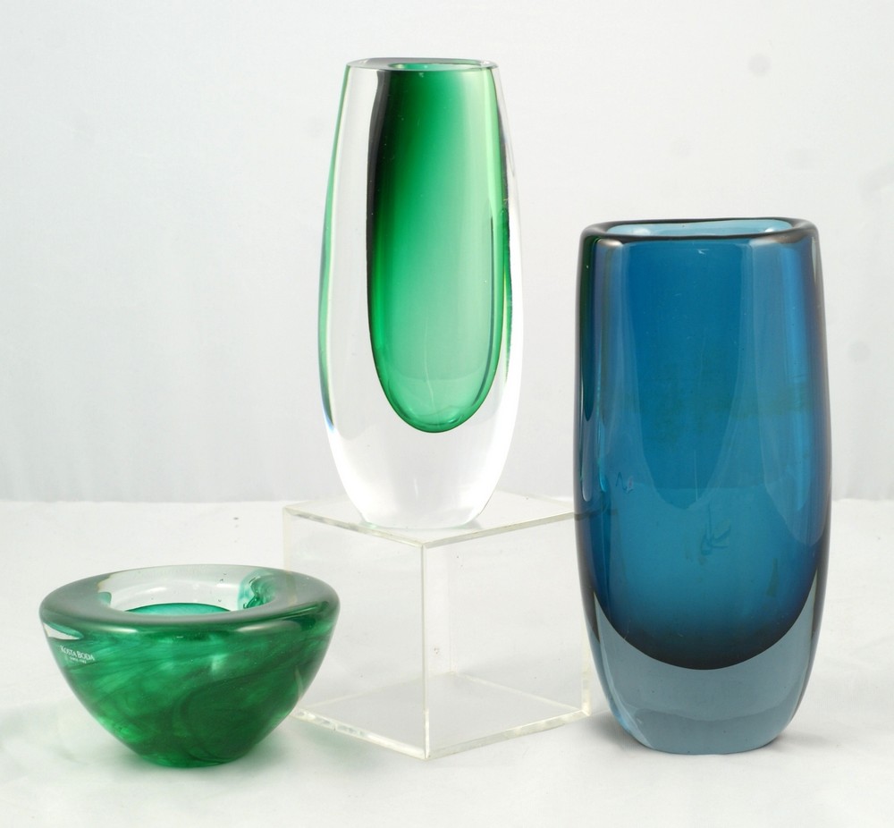 Appraisal: Kosta Boda Art Glass pieces vases and one candle holder