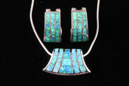 Appraisal: STERLING AND BLACK OPAL MOSAIC COMTEMPORARY DESIGN PENDIANT ON SNAKE