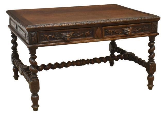 Appraisal: French Henri II style oak writing desk th c rectangular