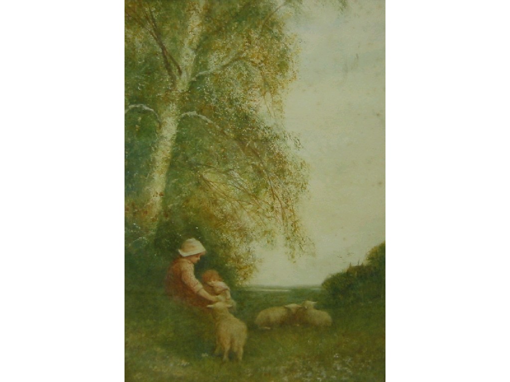 Appraisal: FREDERICK HINES Feeding the Swans and Feeding the Sheep signed