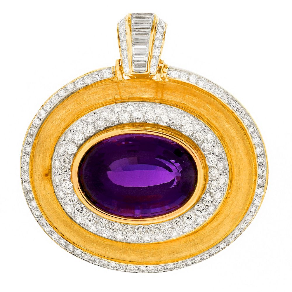 Appraisal: Amethyst Diamond and K Pendant Large Vintage Oval Cut Amethyst