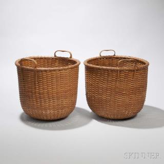 Appraisal: Two Nantucket Baskets Nantucket Massachusetts th century with carved bentwood