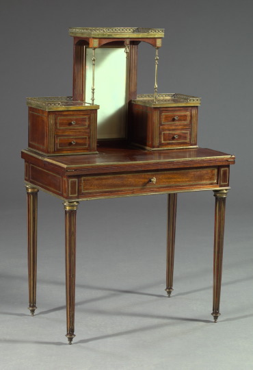 Appraisal: French Brass-Inlaid Mahogany and Beveled Glazed Bonheur du Jour second