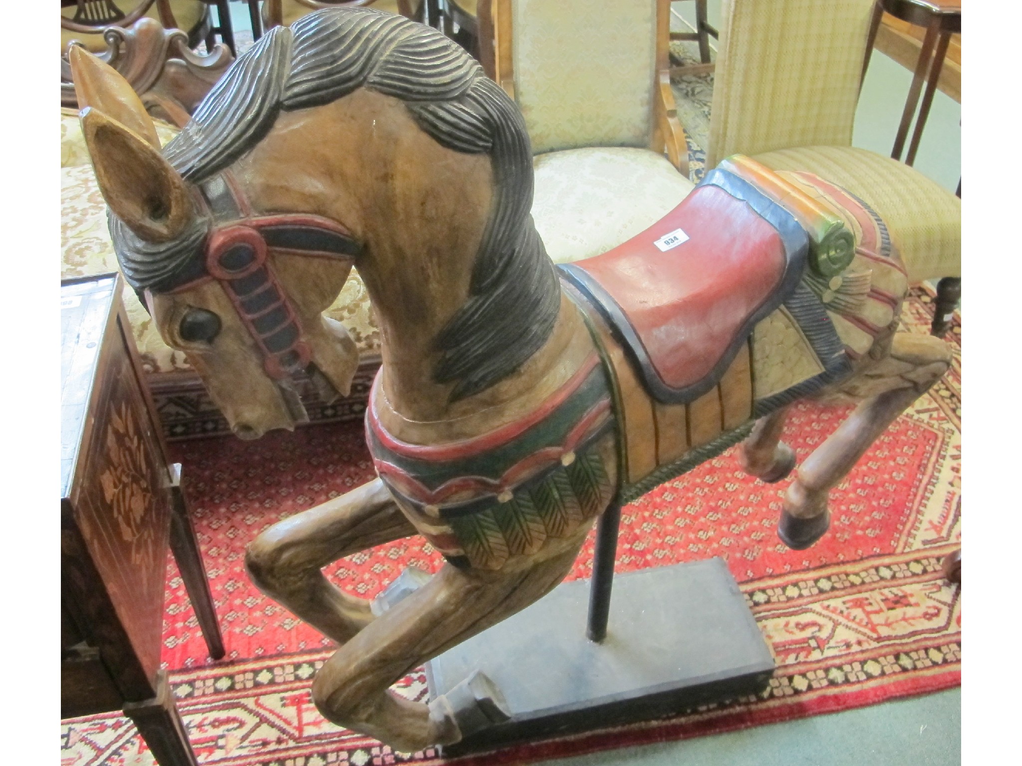 Appraisal: A hardwood painted horse on stand