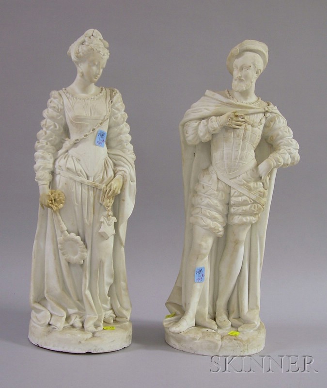 Appraisal: Pair of Renaissance-style Bisque Porcelain Figures approx ht to in