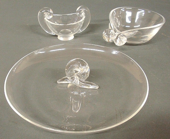 Appraisal: - Round Steuben glass serving dish dia and two bowls