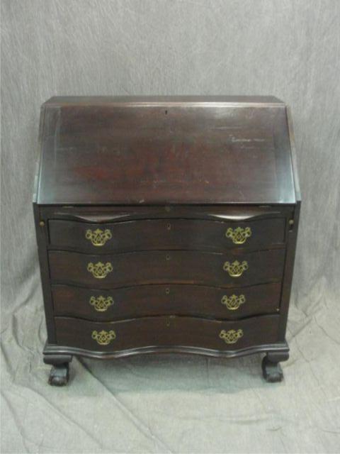 Appraisal: Slant Front Desk with Claw Feet Serpentine Front From a