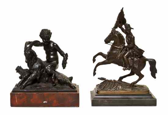 Appraisal: Two Continental Bronze Figural Groups the first depicting a putto