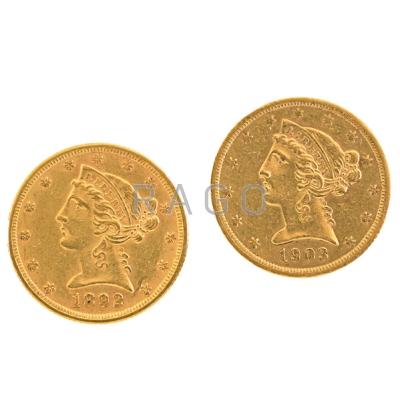 Appraisal: U S GOLD COINS Two and -S Condition Report