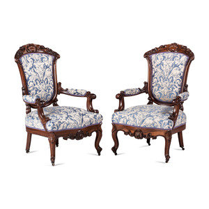 Appraisal: A Pair of Renaissance Revival Carved Walnut Fauteuils Likely Continental