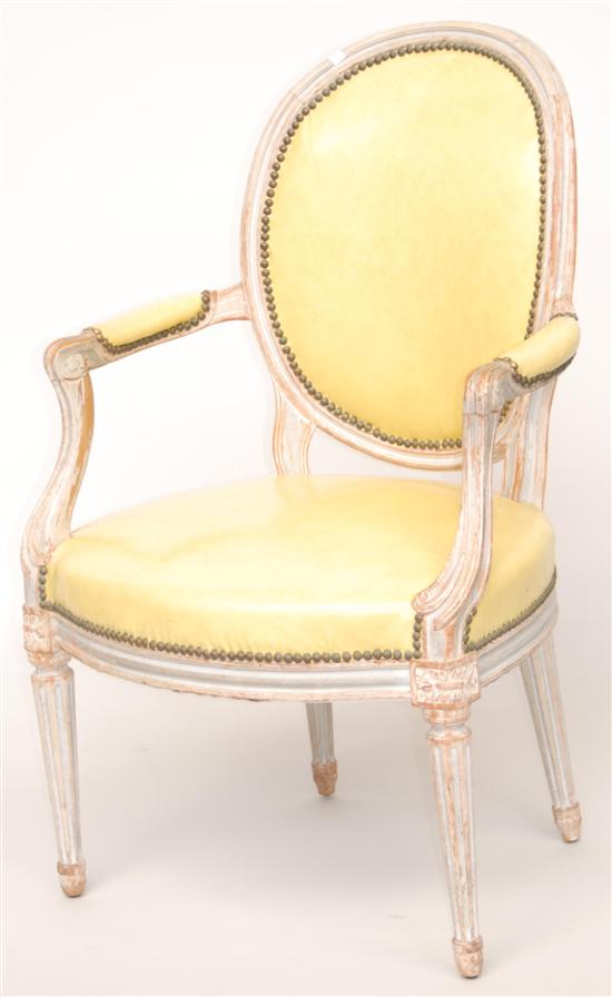 Appraisal: FAUTEUIL A single Louis XVI-style oval back open arm chair