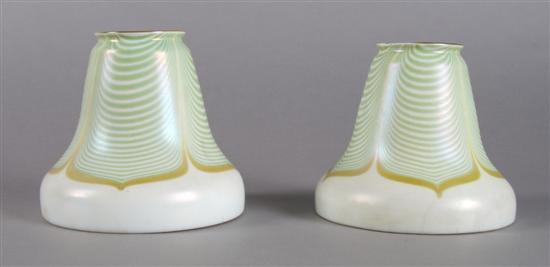 Appraisal: A Pair of Iridescent Glass Shades Quezal or Steuben Height