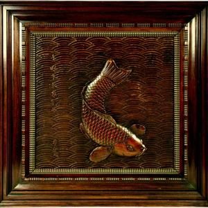 Appraisal: A Japanese Relief-Carved Walnut Panel Depicting a Carp TH CENTURY