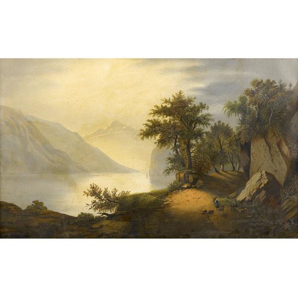 Appraisal: TH C EUROPEAN LANDSCAPE Untitled Alpine Lake oil on canvas