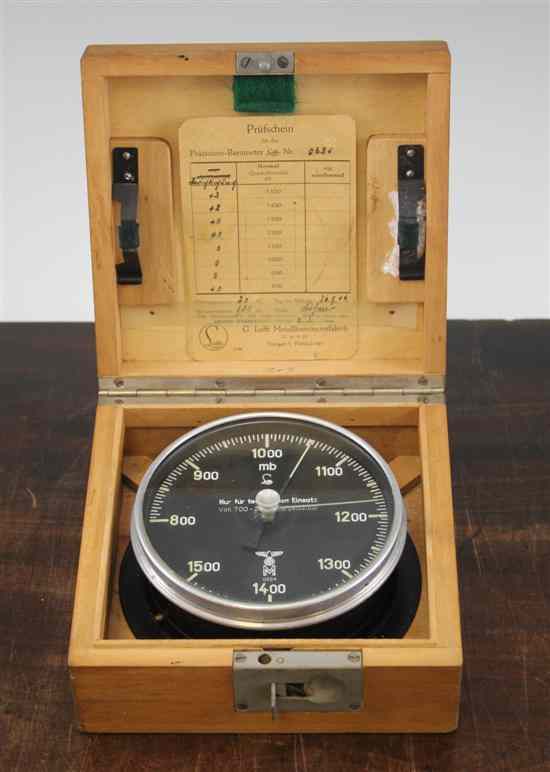 Appraisal: A WWII Luftwaffe bulkhead barometer by G Lufft in original