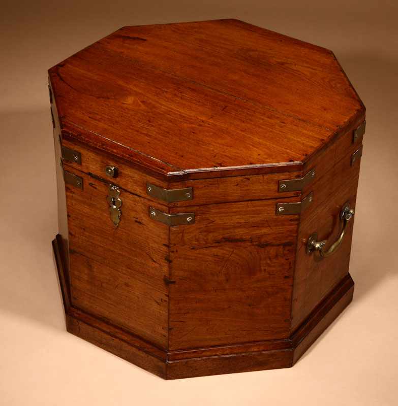 Appraisal: An English brass-mounted octagonal walnut box Early th Century the