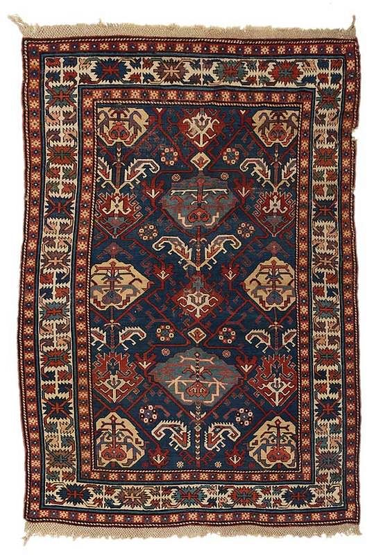 Appraisal: Karabagh Rug Caucasian circa blue field with geometric floral and