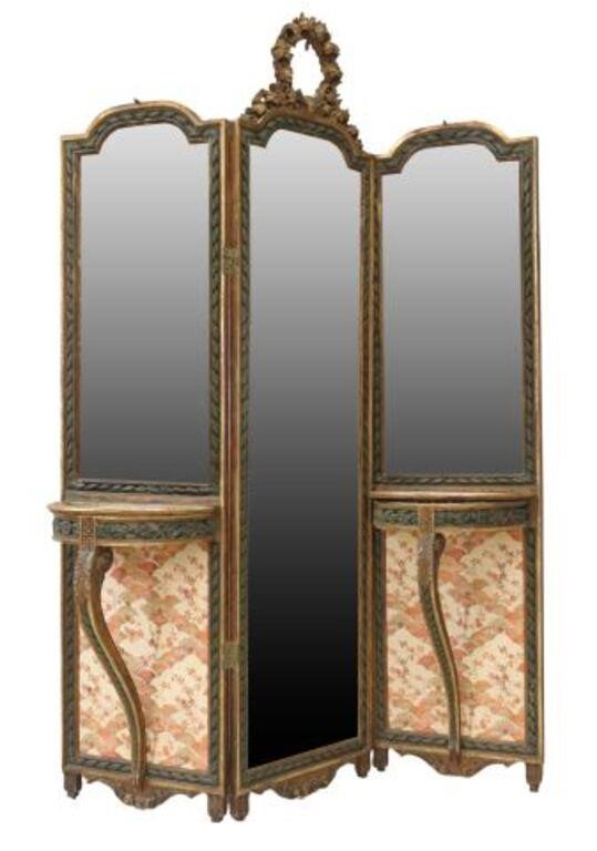 Appraisal: French Louis XVI style parcel gilt and painted folding screen