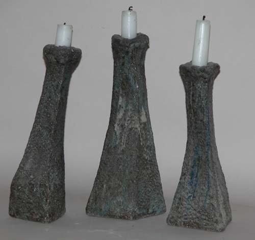 Appraisal: Set of Three Candlestick Holders Ceramic on Ceramic Caplan Jerry