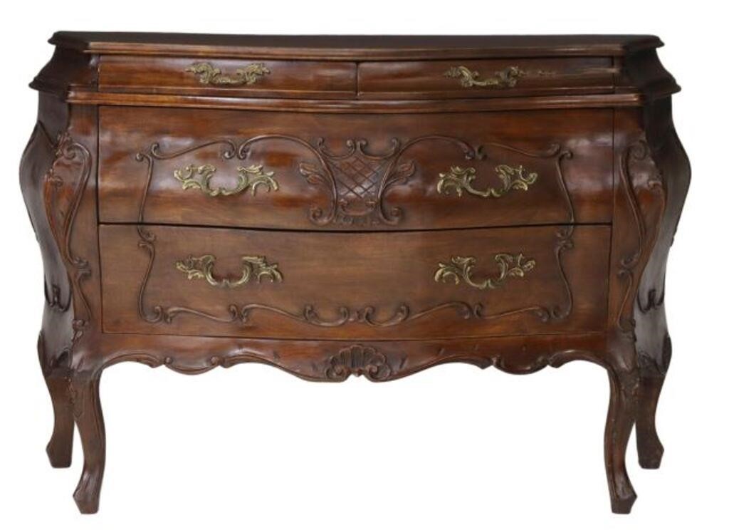 Appraisal: Louis XV style bombe commode th c two half drawers