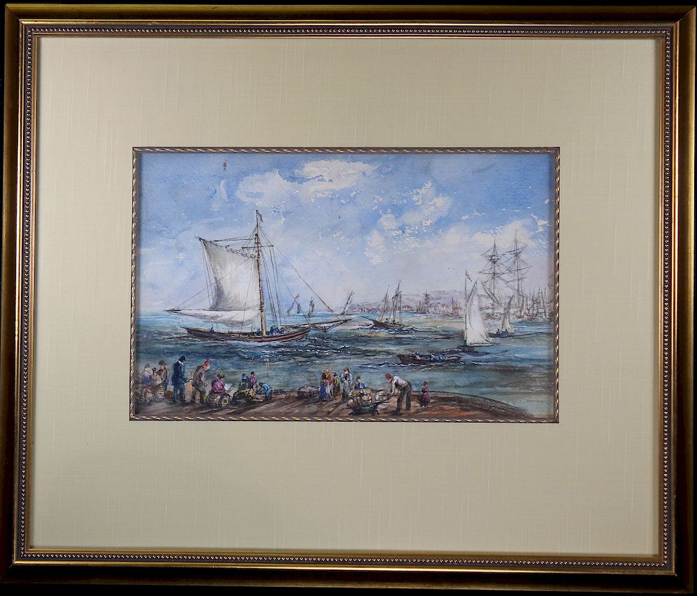 Appraisal: Signed Harbor Scene Mixed Media Newman Gallery Signed Harbor Scene