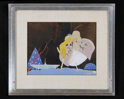 Appraisal: UMBERTO BRUNELLESCHI - KISSING COUPLE Gouache on paper x in