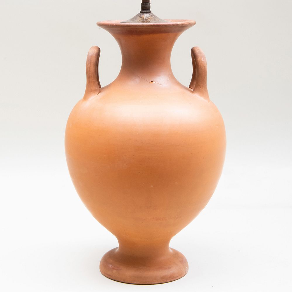 Appraisal: Neoclassical Style Two Handle Terracotta Amphora Mounted as a Lamp