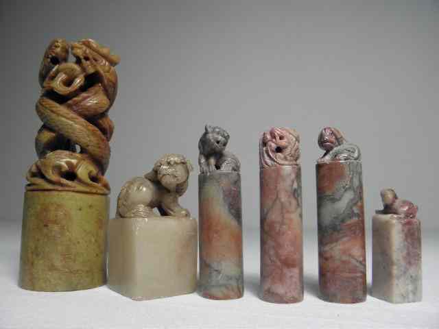 Appraisal: Lot of six Chinese stone seal or stamp carvings Includes