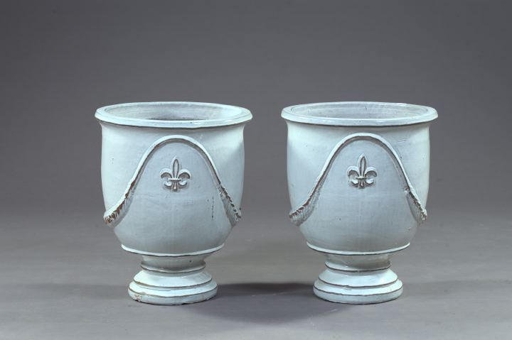 Appraisal: Monumental Pair of Italian Satin White-Glazed Terra Cotta Tree Tubs